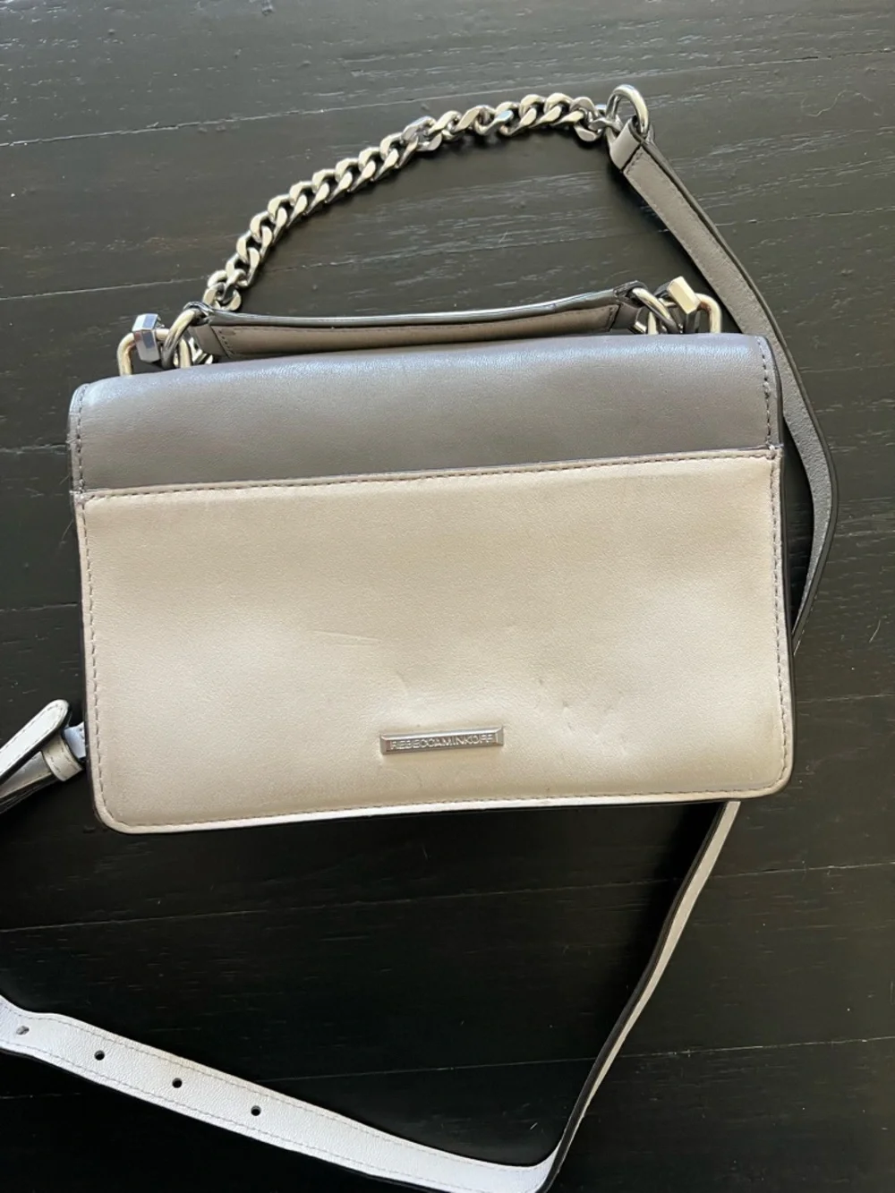 Rebecca Minkoff Small Gray and White Crossbody with Silver Chain